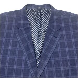 Oak Hill Blazer Men 2XL Blue Windowpane Plaid Performance Blend Floral Lined